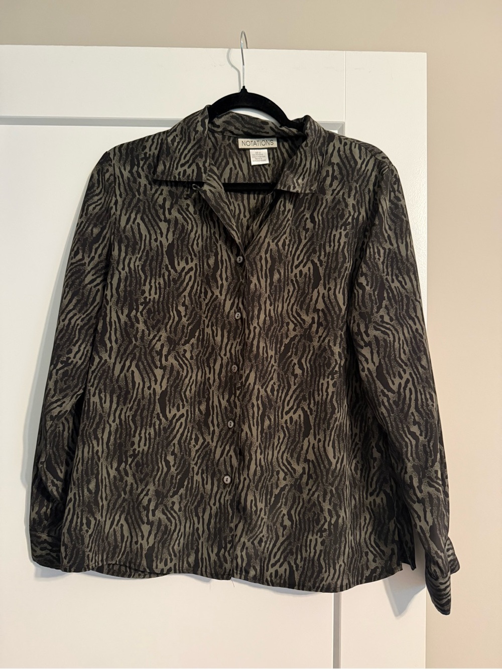 Notations Olive and Black Zebra-Print Button-Down Shirt